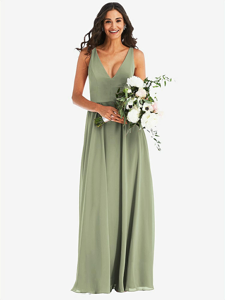 【STYLE: 1549】Deep V-Neck Chiffon Maxi Dress【COLOR: Sage】