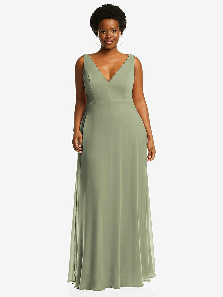 【STYLE: 1549】Deep V-Neck Chiffon Maxi Dress【COLOR: Sage】