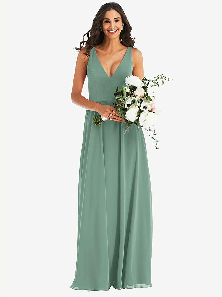 【STYLE: 1549】Deep V-Neck Chiffon Maxi Dress【COLOR: Seagrass】