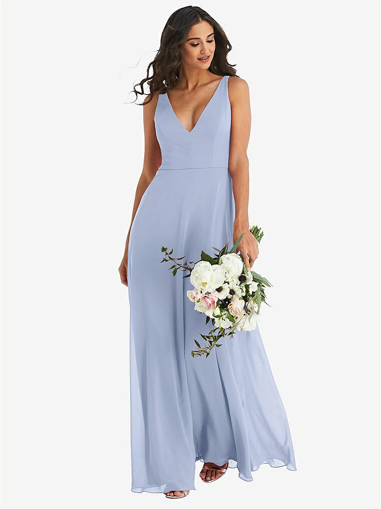 【STYLE: 1549】Deep V-Neck Chiffon Maxi Dress【COLOR: Sky Blue】