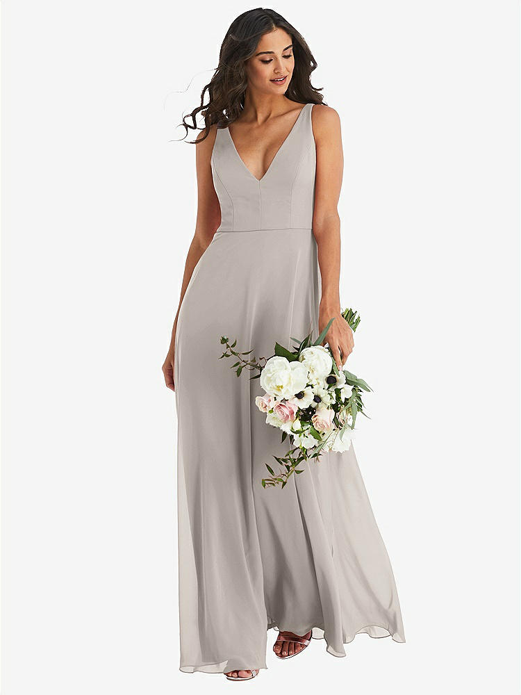 【STYLE: 1549】Deep V-Neck Chiffon Maxi Dress【COLOR: Taupe】