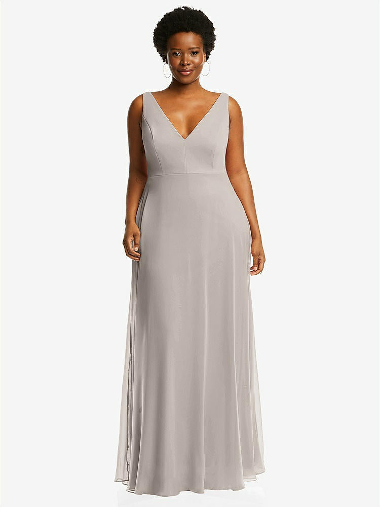 【STYLE: 1549】Deep V-Neck Chiffon Maxi Dress【COLOR: Taupe】