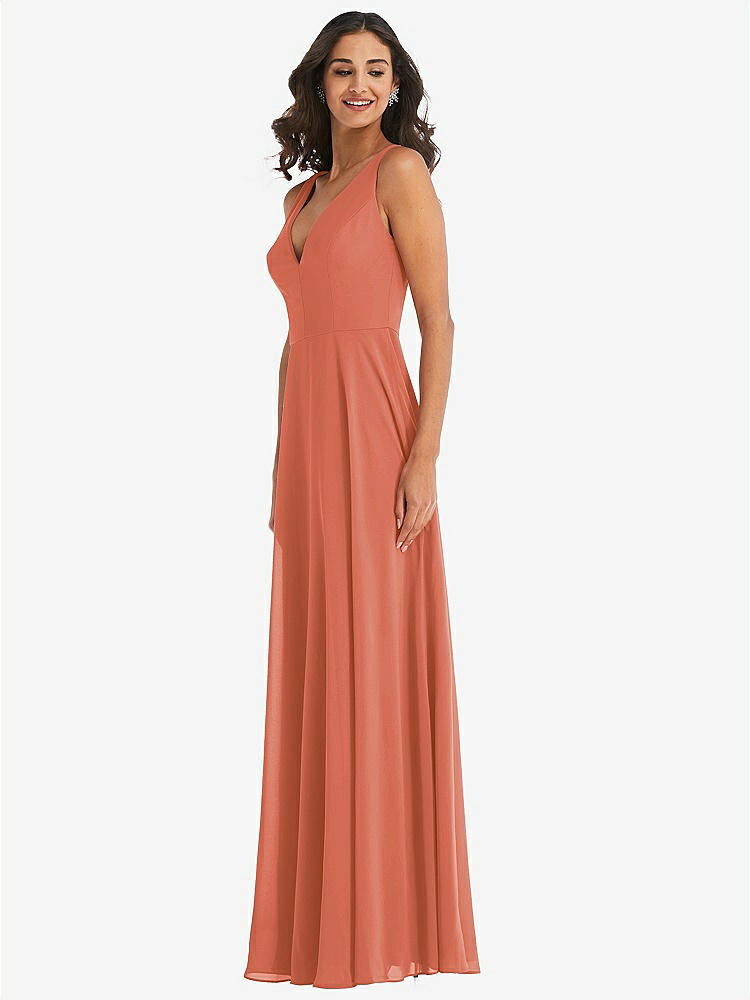 【STYLE: 1549】Deep V-Neck Chiffon Maxi Dress【COLOR: Terracotta Copper】