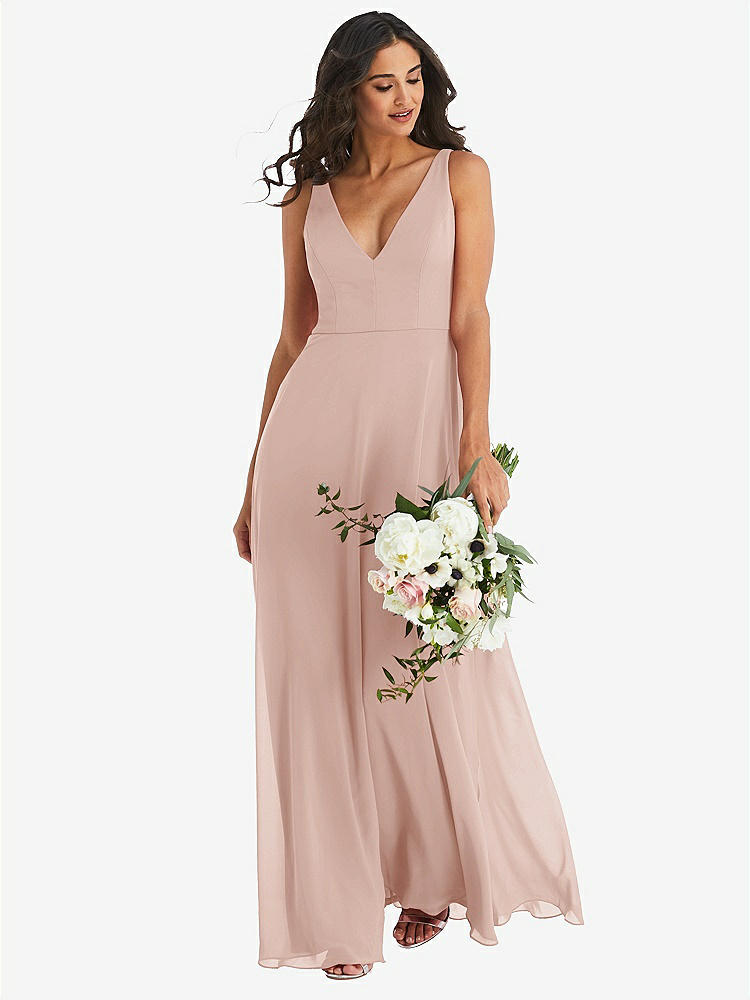 【STYLE: 1549】Deep V-Neck Chiffon Maxi Dress【COLOR: Toasted Sugar】