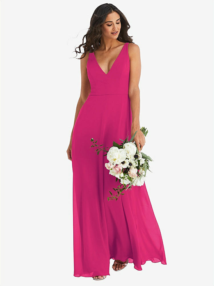 【NEW】【STYLE: 1549】ディープ Vネック シフォン マキシ ドレス【COLOR: Think Pink】【SIZE: 00-30W】