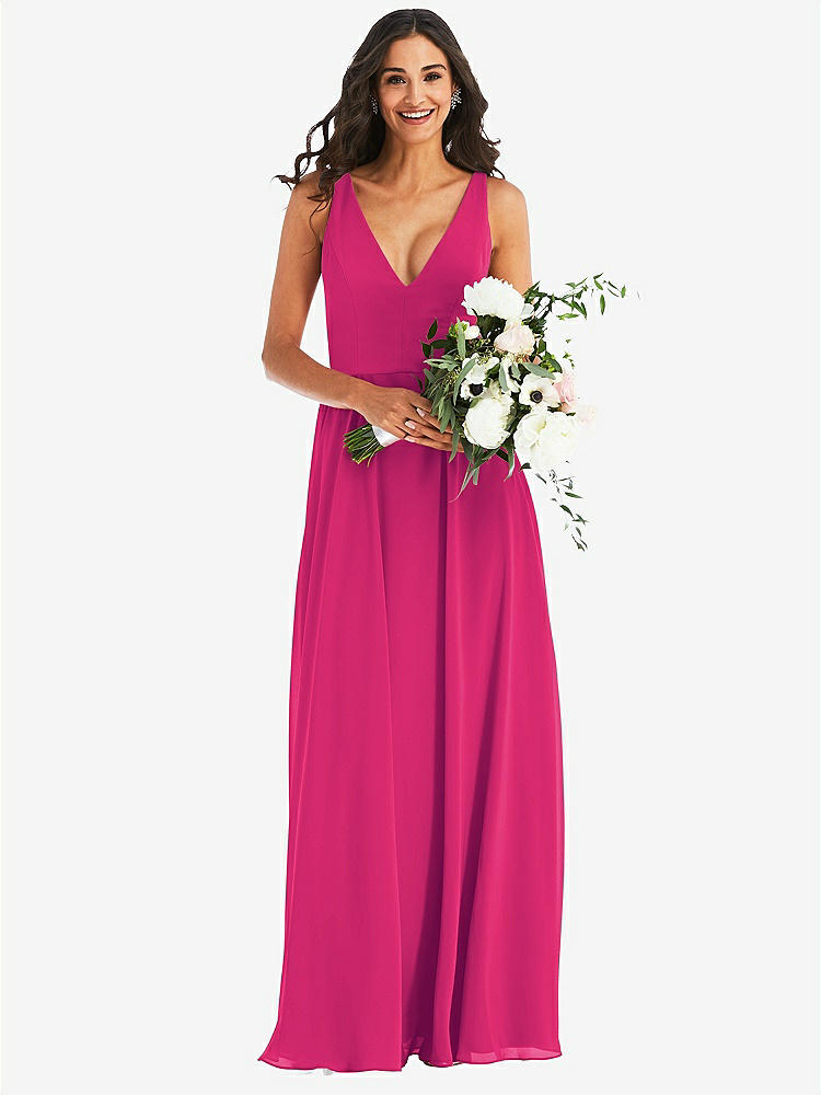 【NEW】【STYLE: 1549】ディープ Vネック シフォン マキシ ドレス【COLOR: Think Pink】【SIZE: 00-30W】