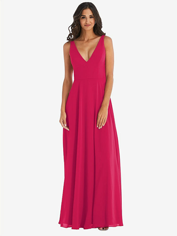【STYLE: 1549】Deep V-Neck Chiffon Maxi Dress【COLOR: Vivid Pink】