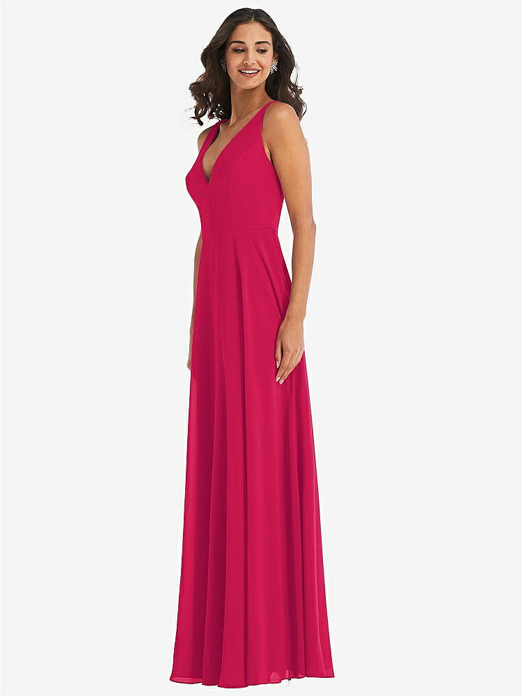 【STYLE: 1549】Deep V-Neck Chiffon Maxi Dress【COLOR: Vivid Pink】