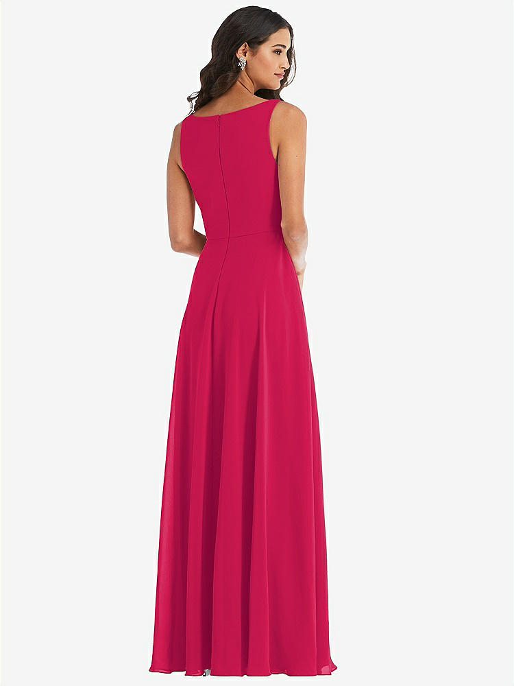 【STYLE: 1549】Deep V-Neck Chiffon Maxi Dress【COLOR: Vivid Pink】