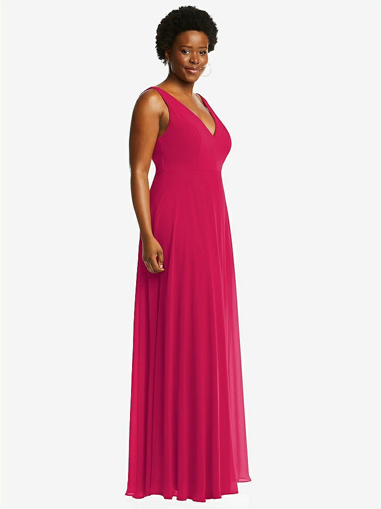 【STYLE: 1549】Deep V-Neck Chiffon Maxi Dress【COLOR: Vivid Pink】