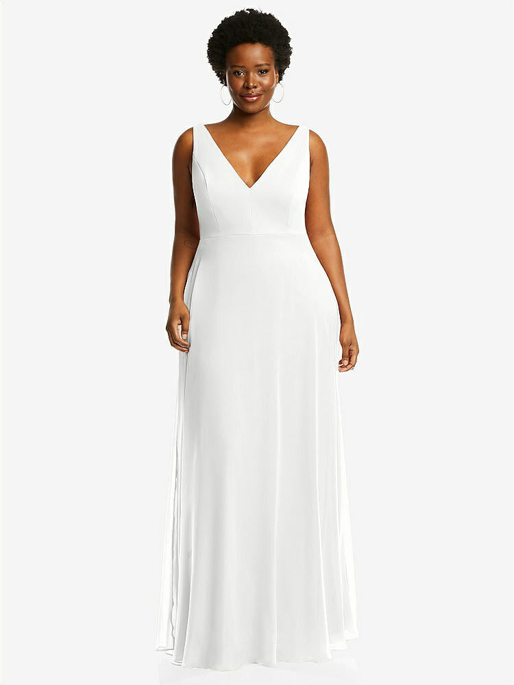 【NEW】【STYLE: 1549】ディープ Vネック シフォン マキシ ドレス【COLOR: White】【SIZE: 00-30W】