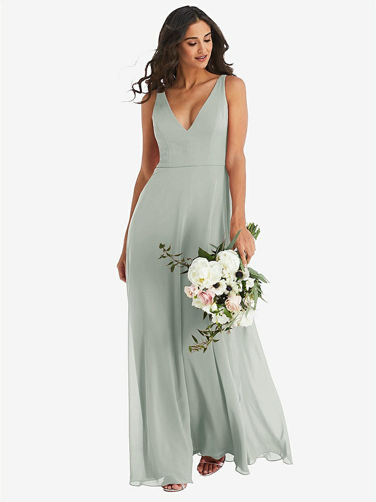 【STYLE: 1549】Deep V-Neck Chiffon Maxi Dress【COLOR: Willow Green】