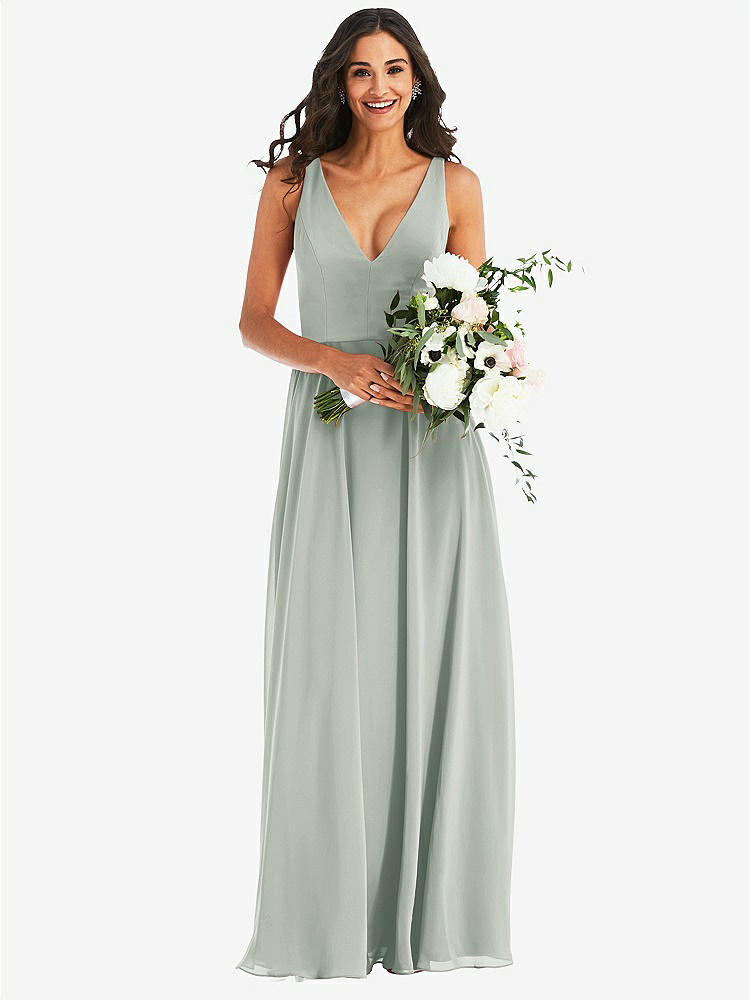 【STYLE: 1549】Deep V-Neck Chiffon Maxi Dress【COLOR: Willow Green】
