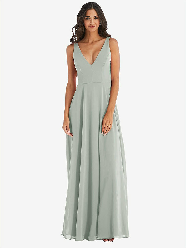 【STYLE: 1549】Deep V-Neck Chiffon Maxi Dress【COLOR: Willow Green】