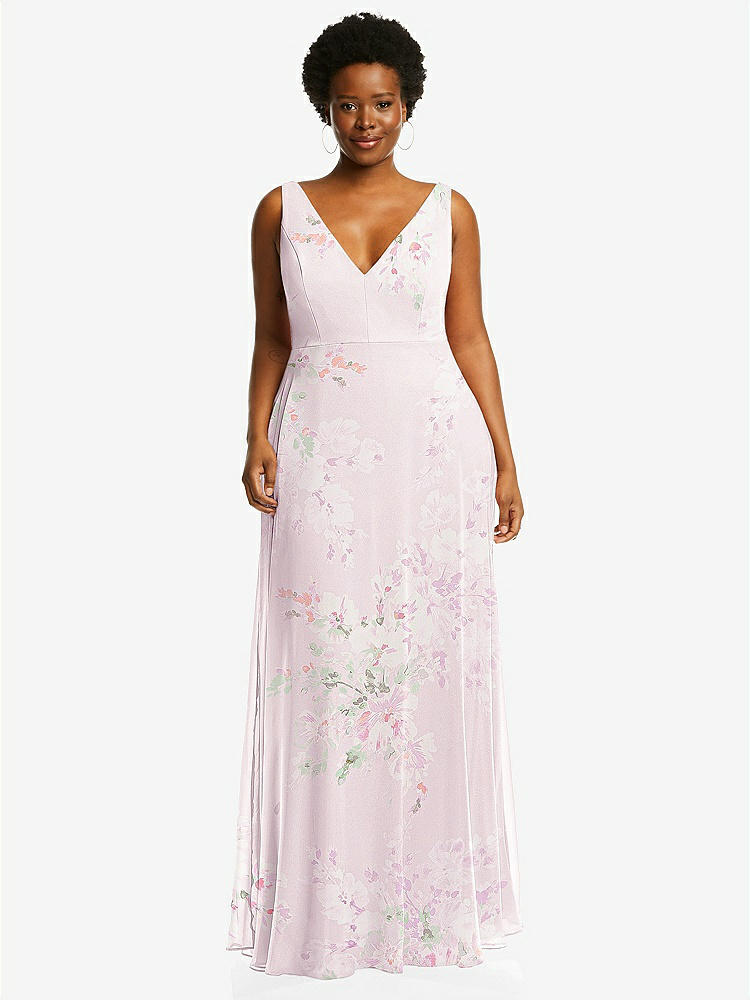 【STYLE: 1549】Deep V-Neck Chiffon Maxi Dress【COLOR: Watercolor Print】