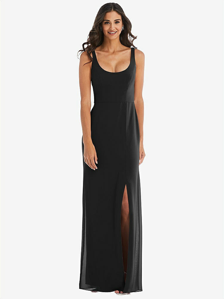 【STYLE: 1550】Scoop Neck Open-Back Trumpet Gown【COLOR: Black】