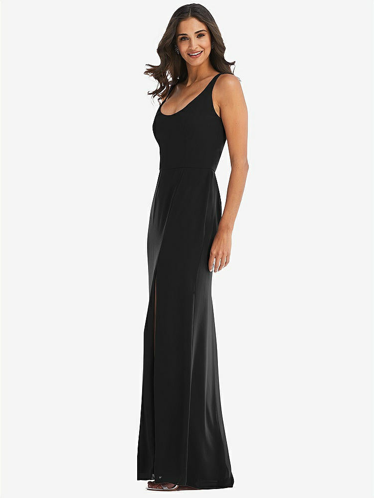 【STYLE: 1550】Scoop Neck Open-Back Trumpet Gown【COLOR: Black】