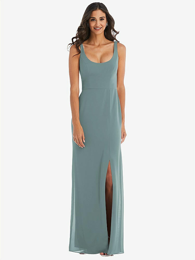 【STYLE: 1550】Scoop Neck Open-Back Trumpet Gown【COLOR: Icelandic】