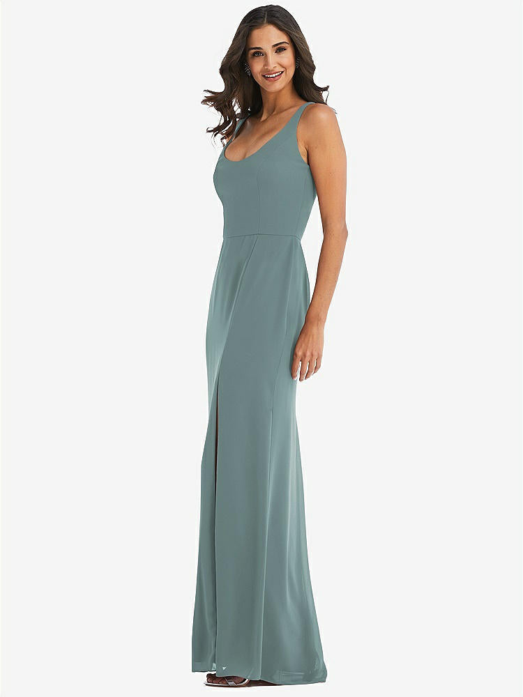 【STYLE: 1550】Scoop Neck Open-Back Trumpet Gown【COLOR: Icelandic】