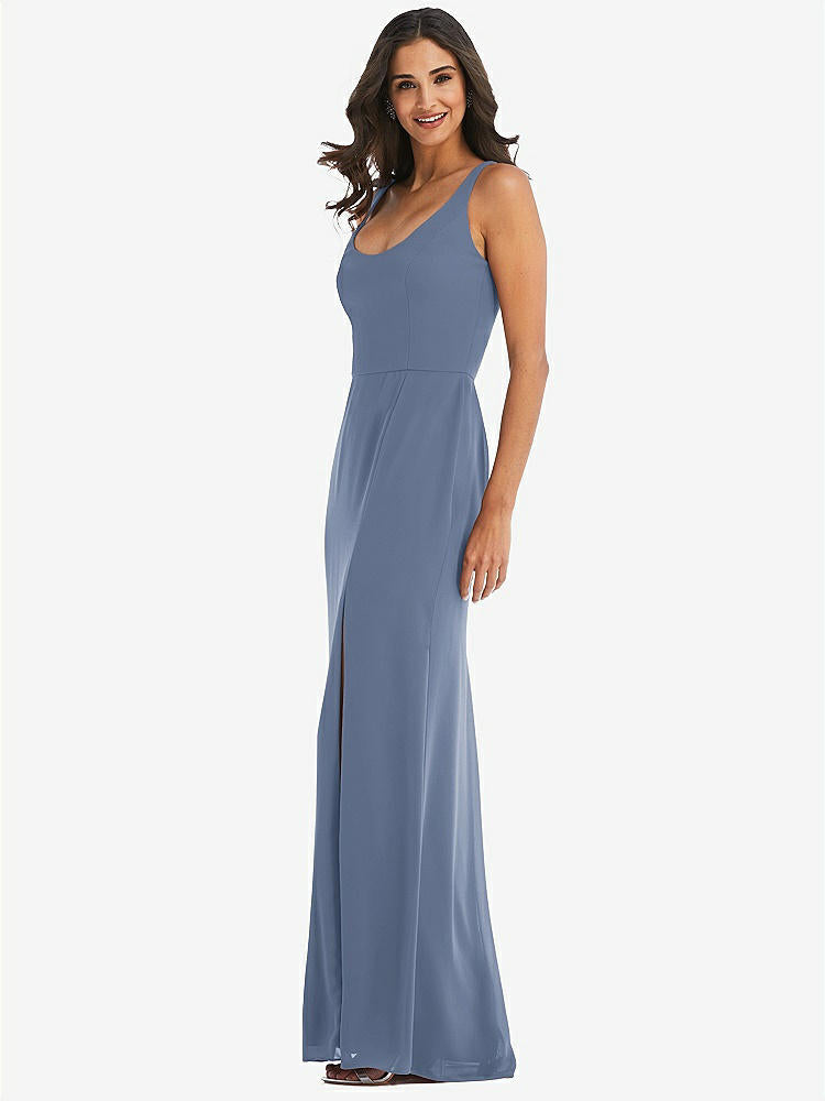 【STYLE: 1550】Scoop Neck Open-Back Trumpet Gown【COLOR: Larkspur Blue】