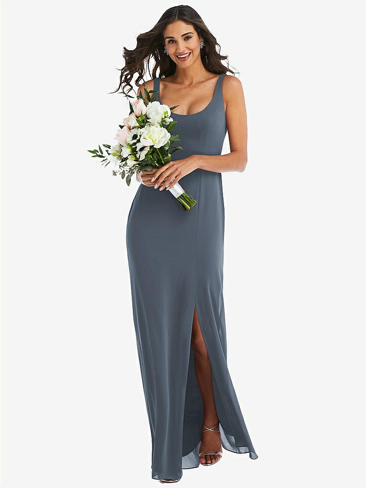 【NEW】【STYLE: 1550】スクープ ネック オープンバック トランペット ガウン【COLOR: Silverstone】【SIZE: 00-30W】