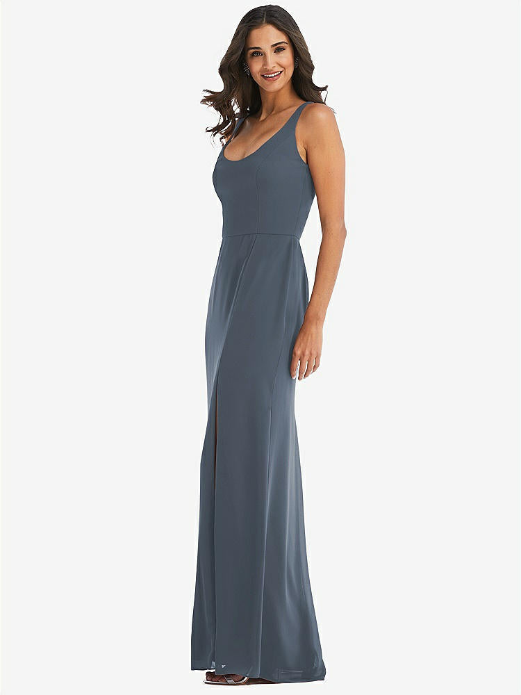 【NEW】【STYLE: 1550】スクープ ネック オープンバック トランペット ガウン【COLOR: Silverstone】【SIZE: 00-30W】