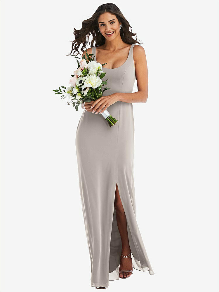 【STYLE: 1550】Scoop Neck Open-Back Trumpet Gown【COLOR: Taupe】