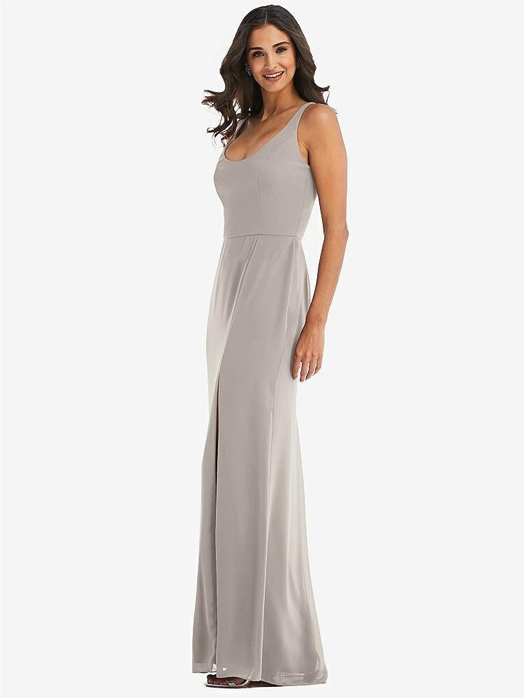 【STYLE: 1550】Scoop Neck Open-Back Trumpet Gown【COLOR: Taupe】