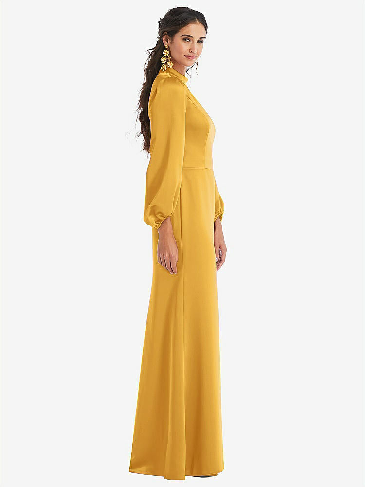 【NEW】【STYLE: LB023】高 襟 パフ スリーブ トランペット ガウン - ダービー【COLOR: NYC Yellow】【SIZE: 00-30W】