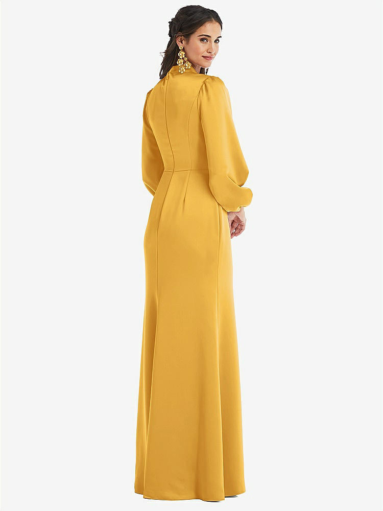 【NEW】【STYLE: LB023】高 襟 パフ スリーブ トランペット ガウン - ダービー【COLOR: NYC Yellow】【SIZE: 00-30W】