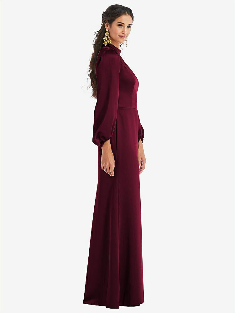 【NEW】【STYLE: LB023】高 襟 パフ スリーブ トランペット ガウン - ダービー【COLOR: Cabernet】【SIZE: 00-30W】