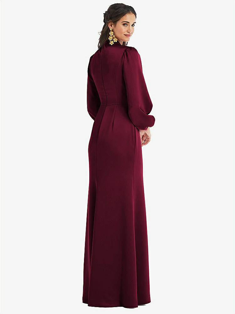 【NEW】【STYLE: LB023】高 襟 パフ スリーブ トランペット ガウン - ダービー【COLOR: Cabernet】【SIZE: 00-30W】