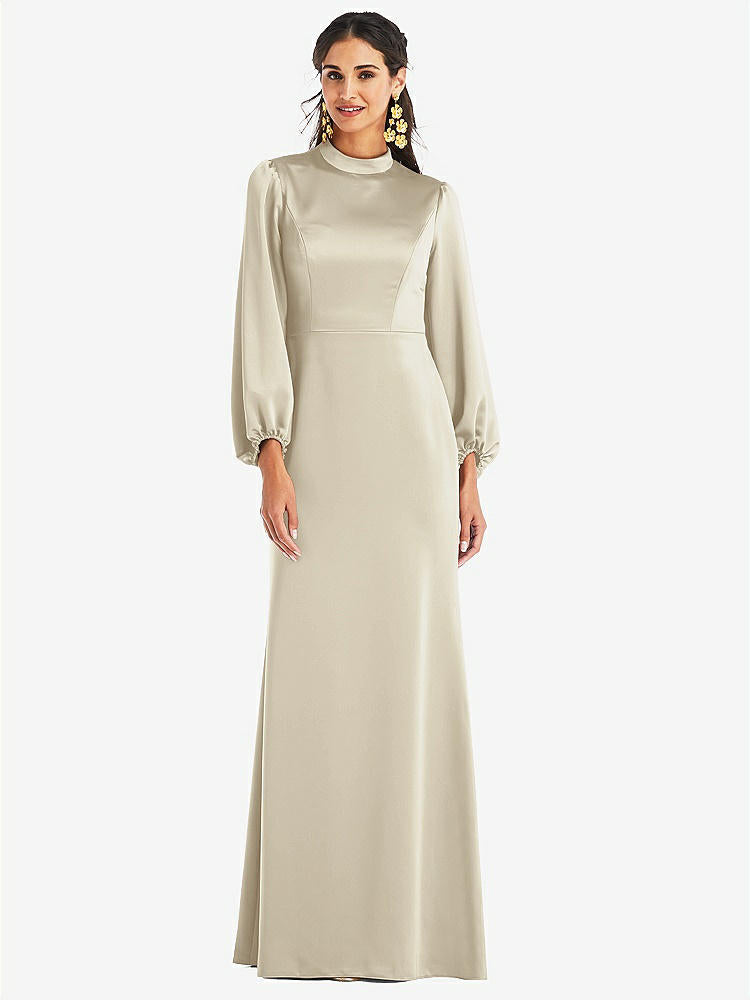 【NEW】【STYLE: LB023】高 襟 パフ スリーブ トランペット ガウン - ダービー【COLOR: Champagne】【SIZE: 00-30W】