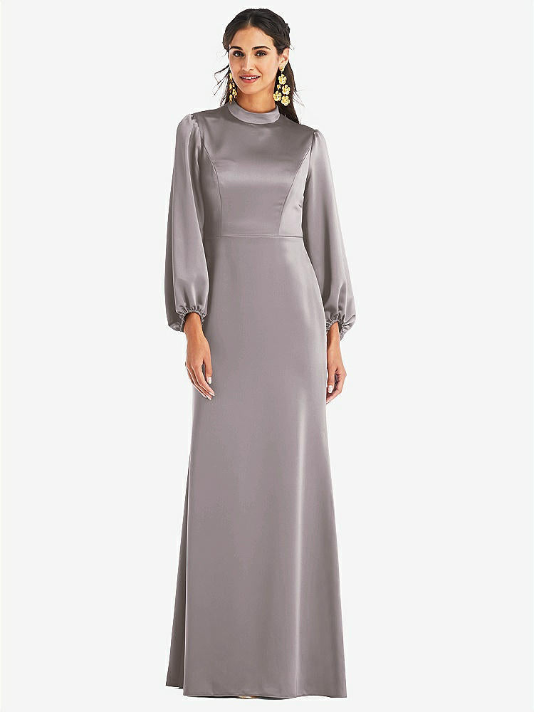 【NEW】【STYLE: LB023】高 襟 パフ スリーブ トランペット ガウン - ダービー【COLOR: Cashmere Gray】【SIZE: 00-30W】