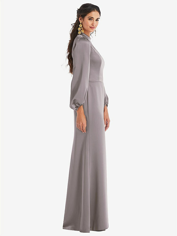【NEW】【STYLE: LB023】高 襟 パフ スリーブ トランペット ガウン - ダービー【COLOR: Cashmere Gray】【SIZE: 00-30W】