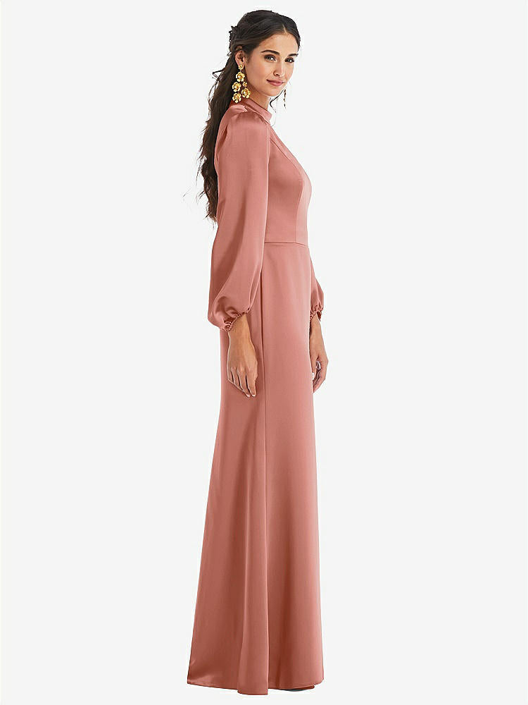 【NEW】【STYLE: LB023】高 襟 パフ スリーブ トランペット ガウン - ダービー【COLOR: Desert Rose】【SIZE: 00-30W】