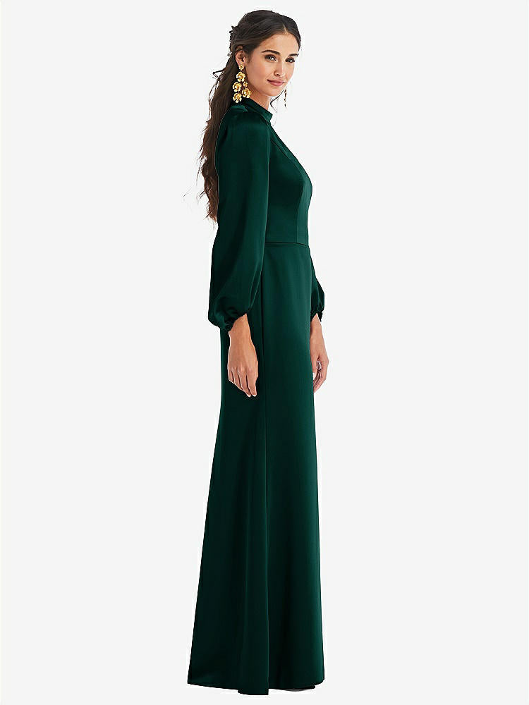 【NEW】【STYLE: LB023】高 襟 パフ スリーブ トランペット ガウン - ダービー【COLOR: Evergreen】【SIZE: 00-30W】