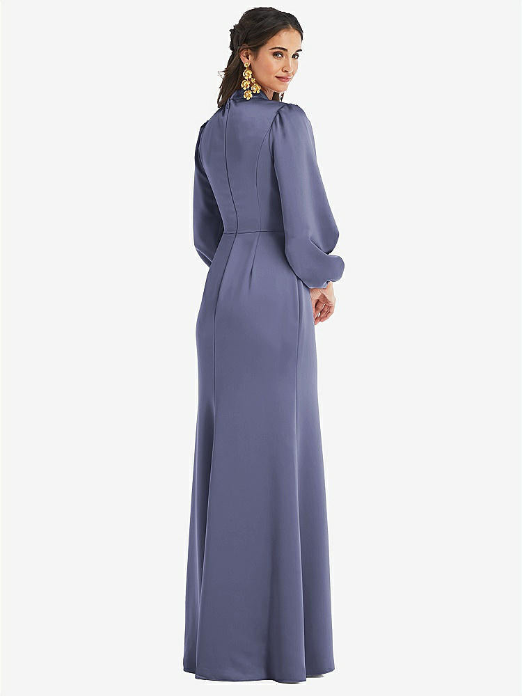 【NEW】【STYLE: LB023】高 襟 パフ スリーブ トランペット ガウン - ダービー【COLOR: French Blue】【SIZE: 00-30W】