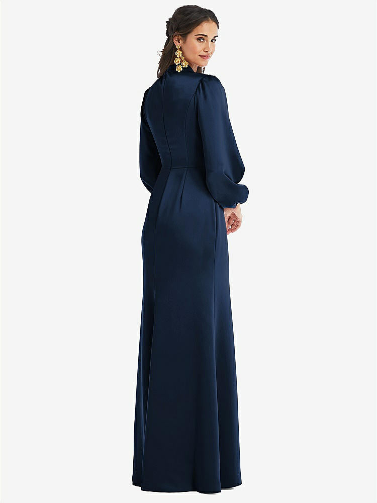 【NEW】【STYLE: LB023】高 襟 パフ スリーブ トランペット ガウン - ダービー【COLOR: Midnight Navy】【SIZE: 00-30W】