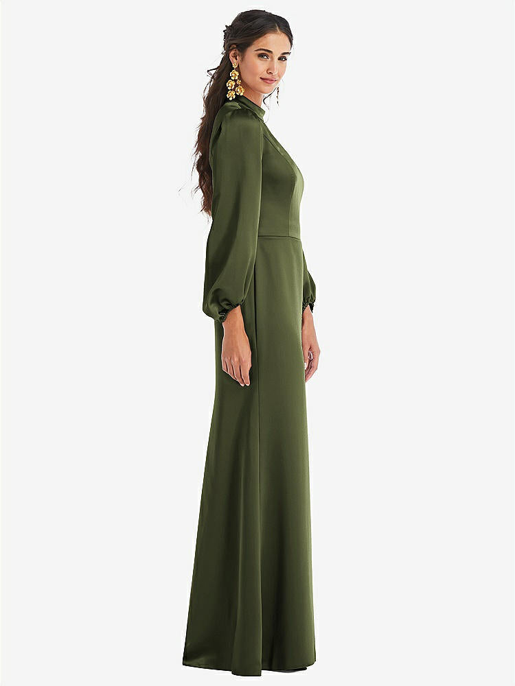 【NEW】【STYLE: LB023】高 襟 パフ スリーブ トランペット ガウン - ダービー【COLOR: Olive Green】【SIZE: 00-30W】