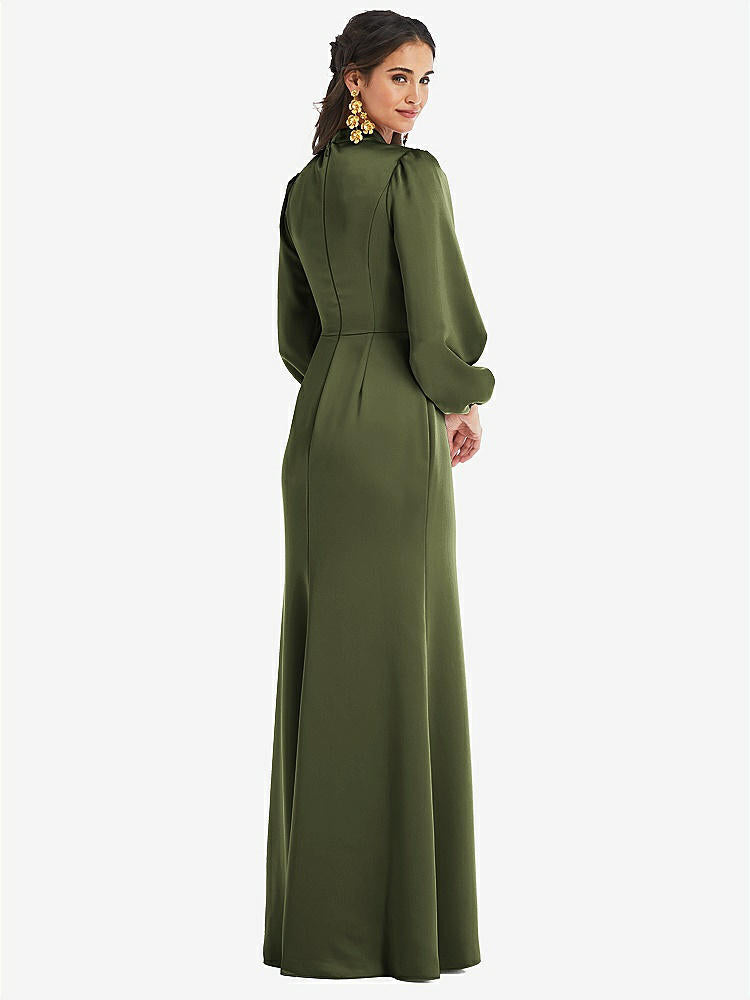 【NEW】【STYLE: LB023】高 襟 パフ スリーブ トランペット ガウン - ダービー【COLOR: Olive Green】【SIZE: 00-30W】