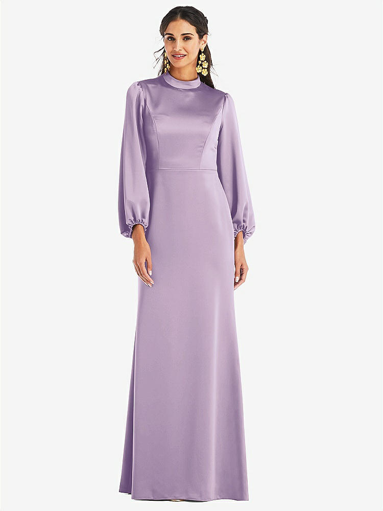 【NEW】【STYLE: LB023】高 襟 パフ スリーブ トランペット ガウン - ダービー【COLOR: Pale Purple】【SIZE: 00-30W】