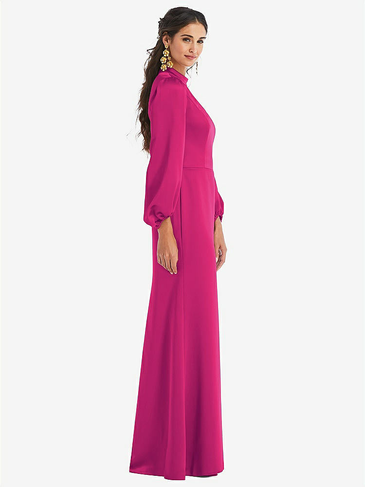 【NEW】【STYLE: LB023】高 襟 パフ スリーブ トランペット ガウン - ダービー【COLOR: Think Pink】【SIZE: 00-30W】