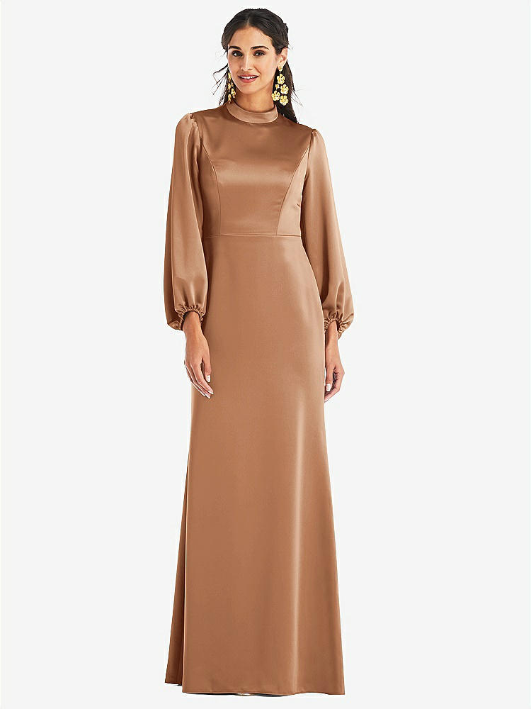 【NEW】【STYLE: LB023】高 襟 パフ スリーブ トランペット ガウン - ダービー【COLOR: Toffee】【SIZE: 00-30W】
