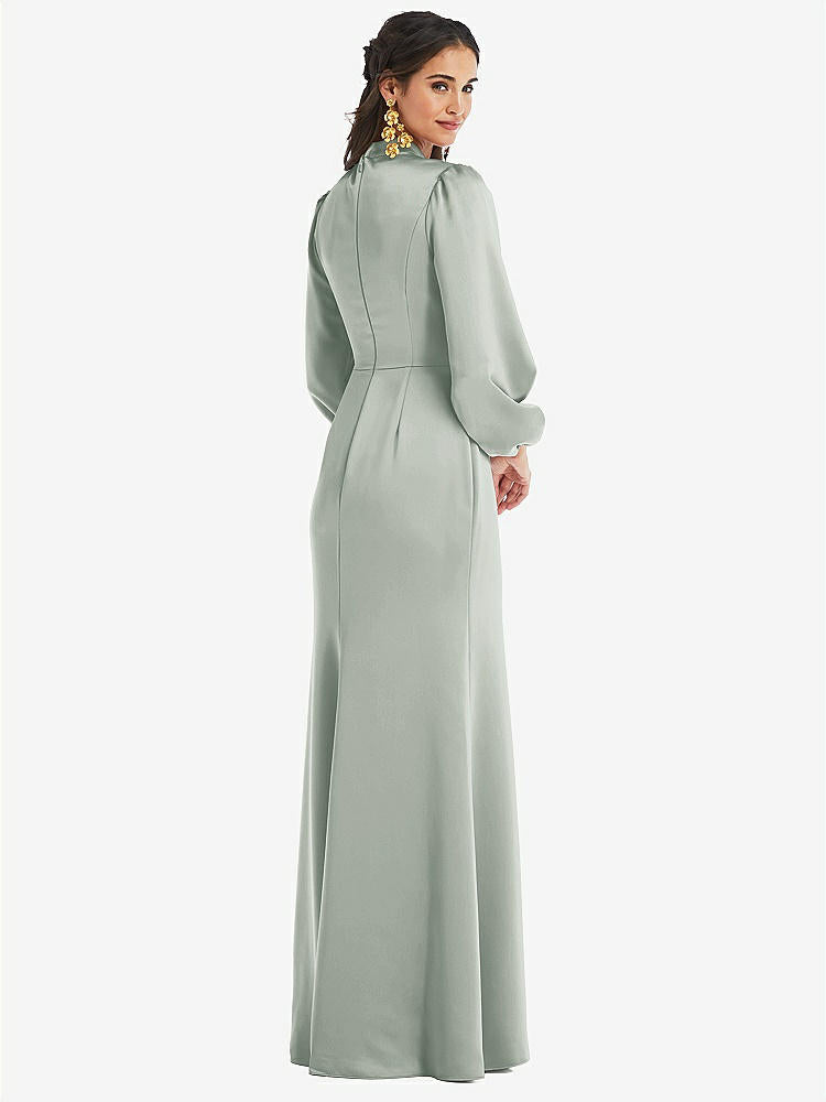 【NEW】【STYLE: LB023】高 襟 パフ スリーブ トランペット ガウン - ダービー【COLOR: Willow Green】【SIZE: 00-30W】