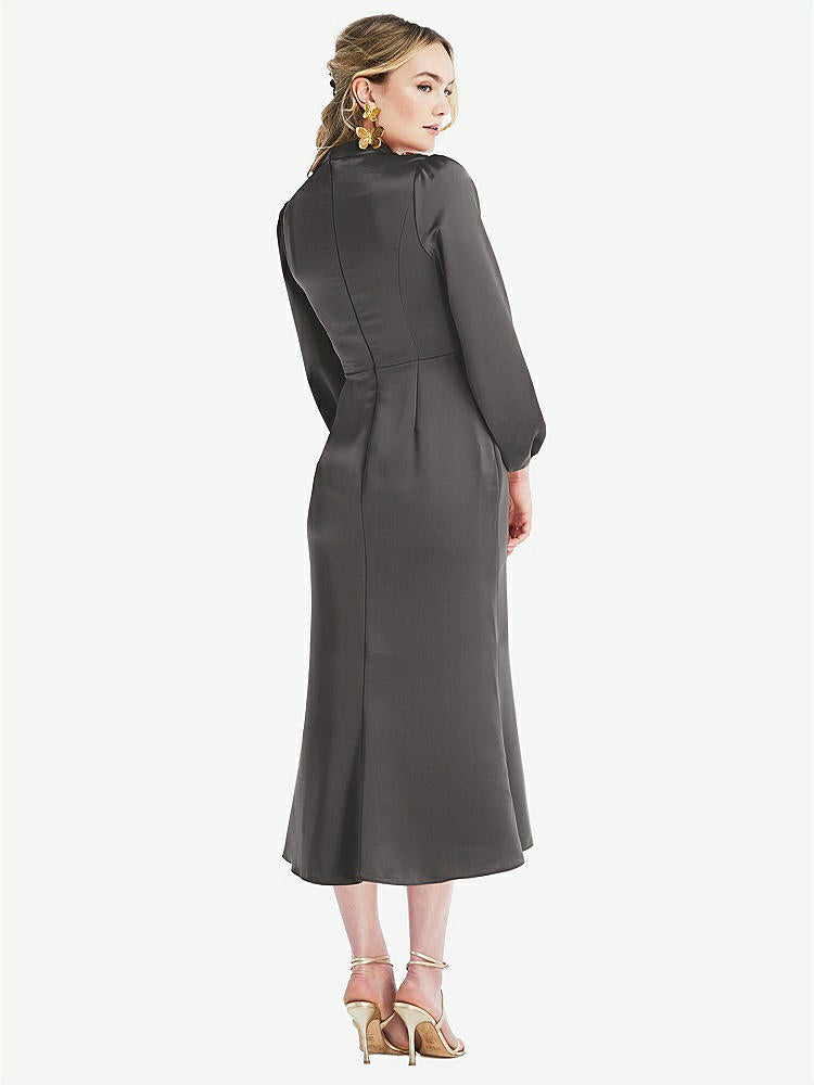 【NEW】【STYLE: LB024】高 襟 パフ 袖 MIDI ドレス - ブロンウィン【COLOR: Caviar Gray】【SIZE: 00-30W】