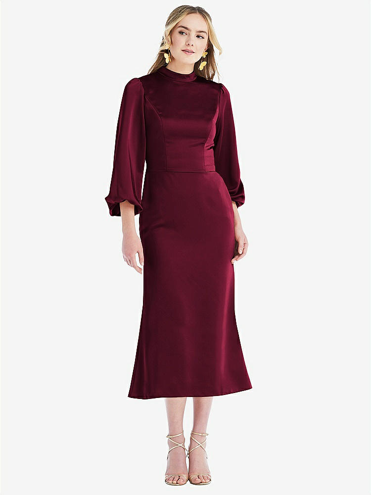 【NEW】【STYLE: LB024】高 襟 パフ 袖 MIDI ドレス - ブロンウィン【COLOR: Cabernet】【SIZE: 00-30W】