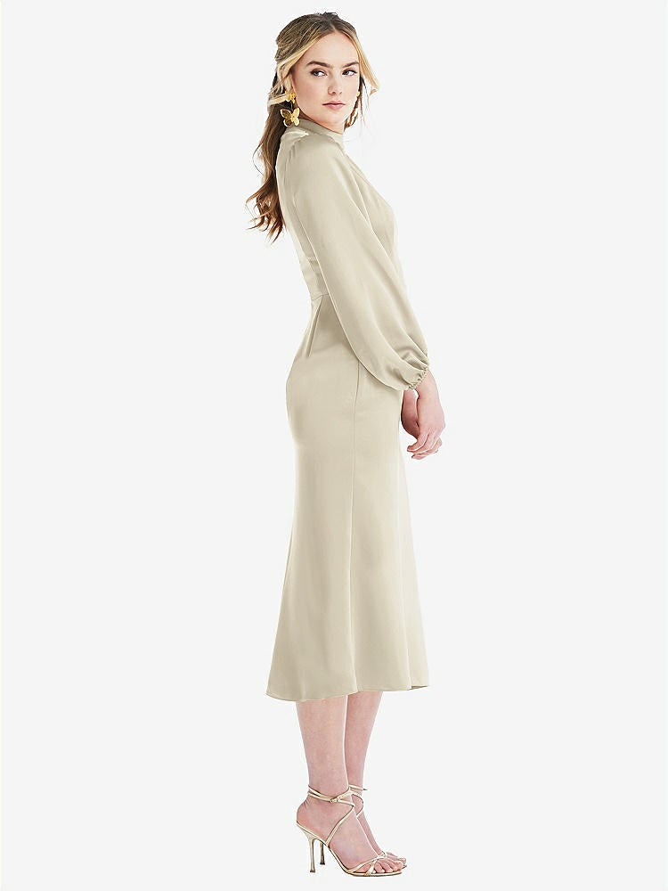 【STYLE: LB024】High Collar Puff Sleeve Midi Dress - Bronwyn【COLOR: Champagne】