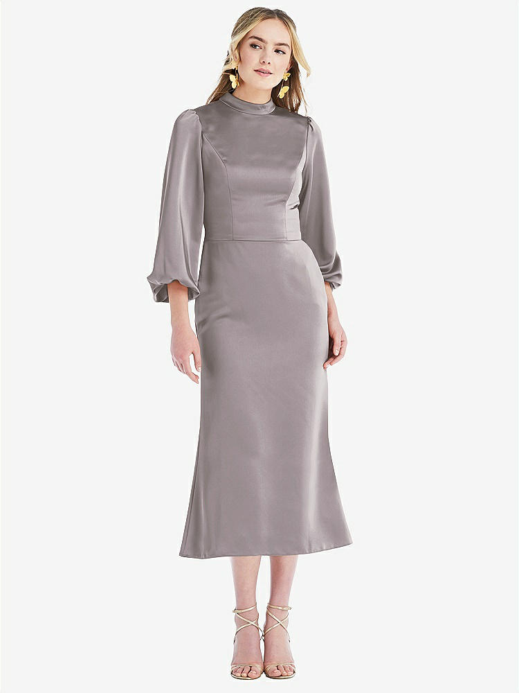 【NEW】【STYLE: LB024】高 襟 パフ 袖 MIDI ドレス - ブロンウィン【COLOR: Cashmere Gray】【SIZE: 00-30W】