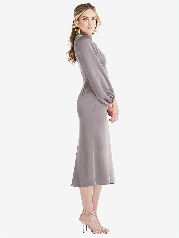 【NEW】【STYLE: LB024】高 襟 パフ 袖 MIDI ドレス - ブロンウィン【COLOR: Cashmere Gray】【SIZE: 00-30W】